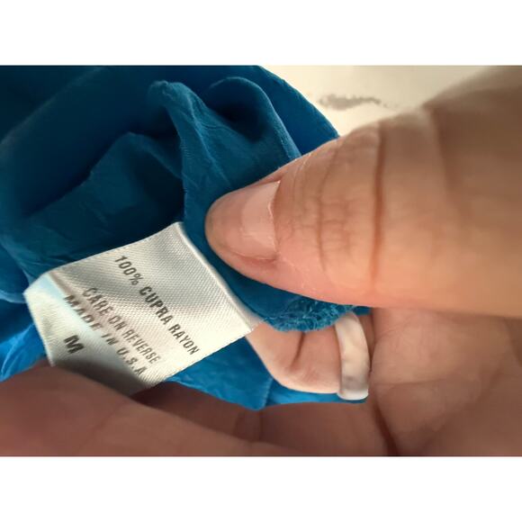 Barbara Lesser Women's Flowy Cupra Rayon Blouse Cover Up Neon Blue Size Medium - Picture 7 of 8